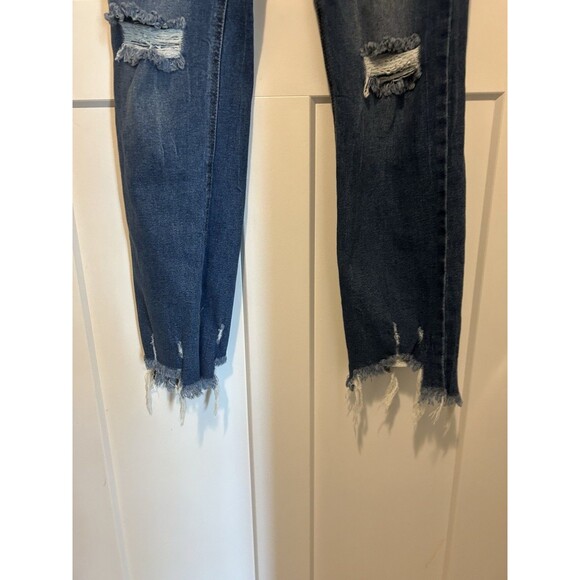 Wonderly Mid Rise Slim Flare Distressed Jeans Dark Blue Denim Size 16 Curvy Plus - Picture 9 of 9